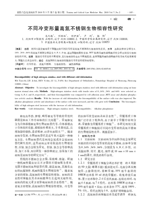 不同冷变形量高氮不锈钢生物相容性研究