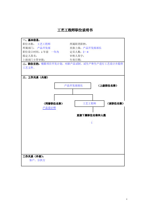 工艺工程师岗位职责说明书