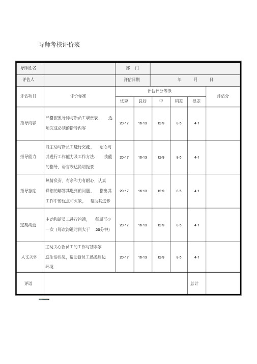 导师考核评价表