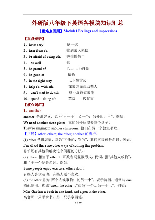 外研版八年级下英语各模块知识点汇总