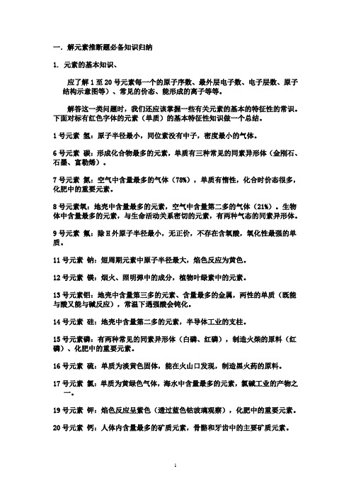 高中元素推断专题总结