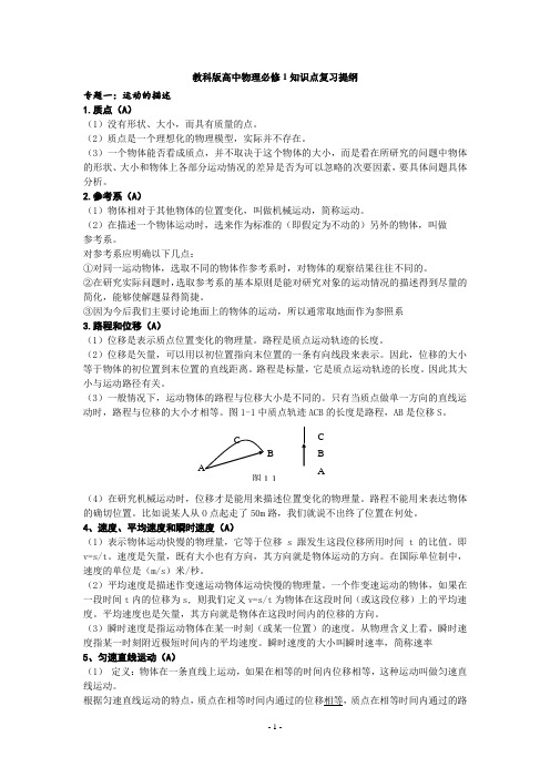 (完整版)教科版高中物理必修1知识点复习提纲