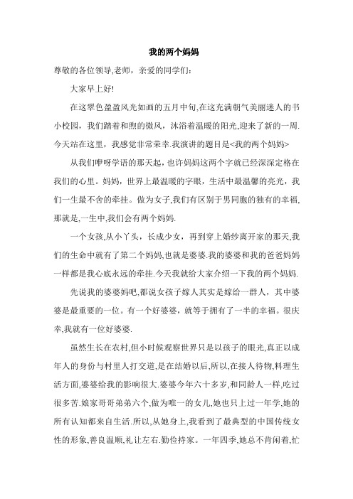《我的两个妈妈》婆婆妈妈演讲稿