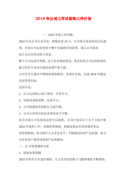 2018年公司工作目标和工作计划