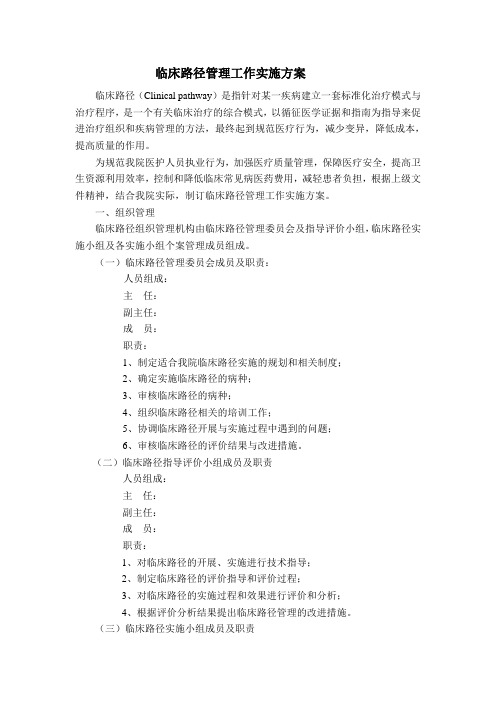 临床路径管理实施方案