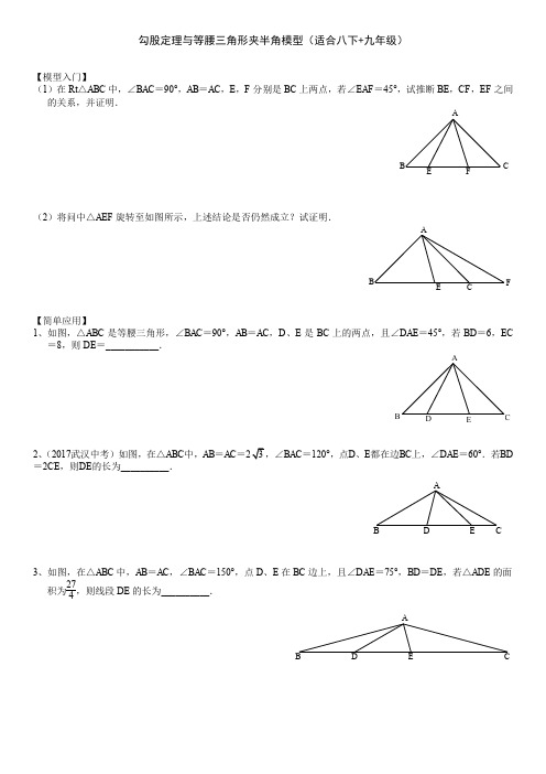 初中数学几何专题-勾股定理与等腰三角形夹半角模型