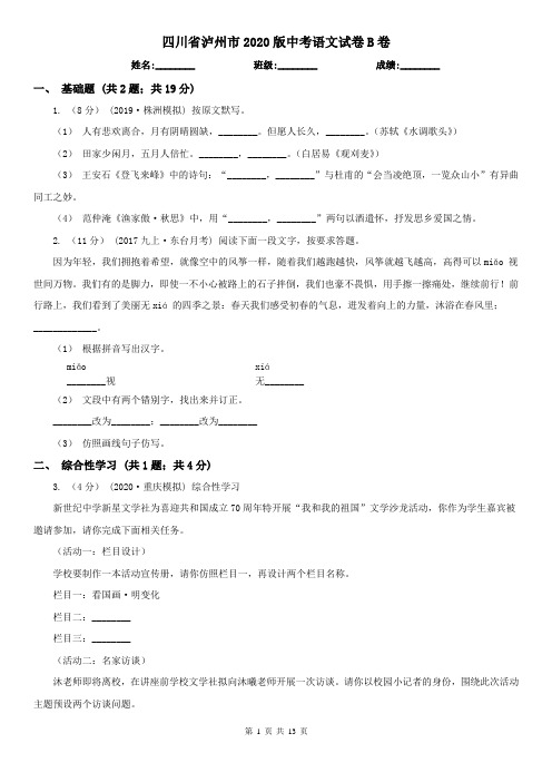 四川省泸州市2020版中考语文试卷B卷