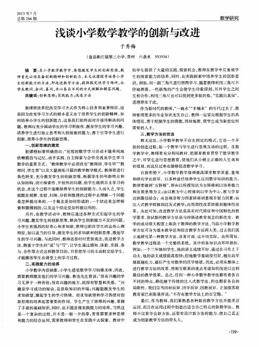 浅谈小学数学教学的创新与改进