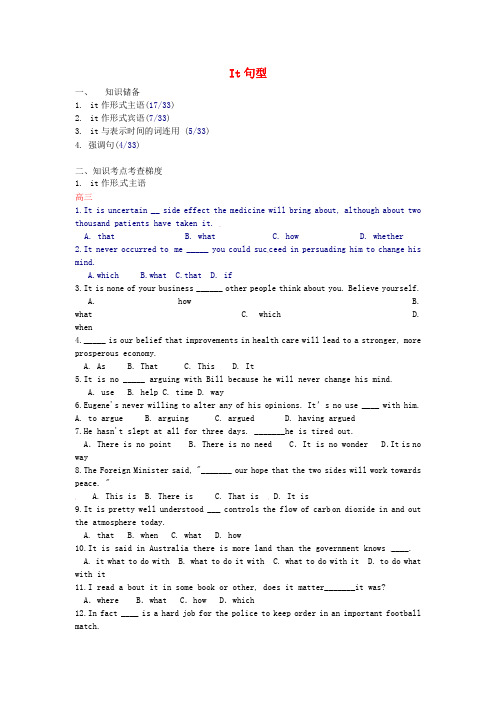 【整理】2014年高考英语语法专项训练 It句型