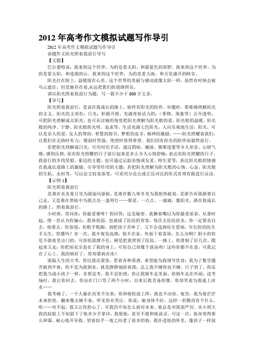 2012年高考作文模拟试题写作导引