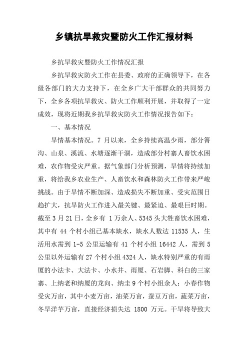 乡镇抗旱救灾暨防火工作汇报材料