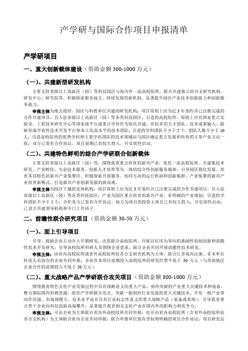 产学研与国际合作项目申报清单