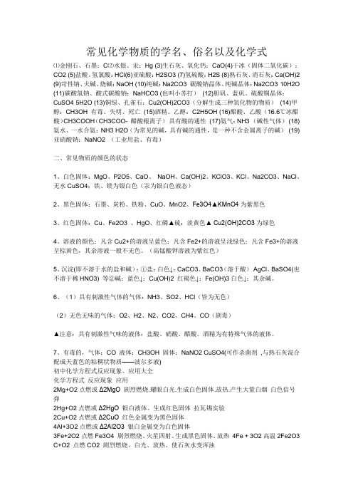 常见化学物质的学名、俗名以及化学式
