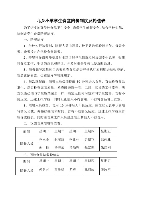 陪餐制度及轮值表