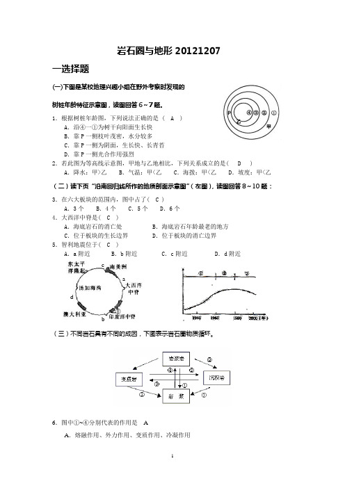 22014届高考地理重要知识点经典试题分类(word版有答案)--岩石圈与地形2.