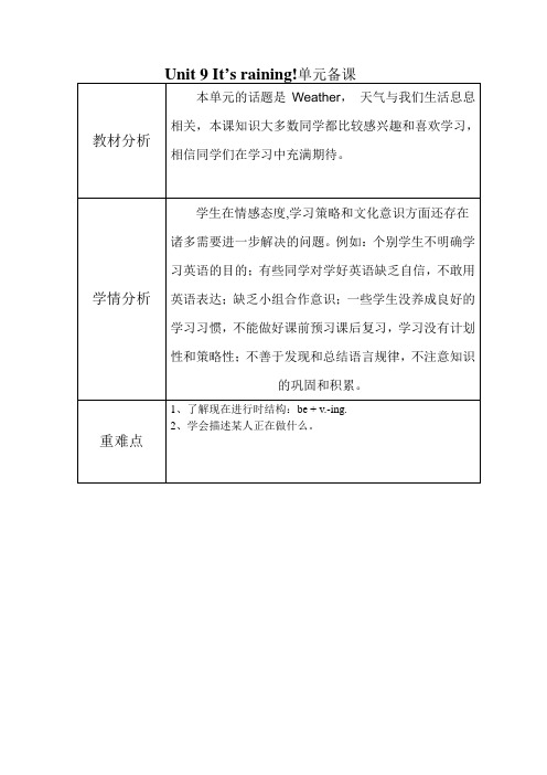 六年级下册英语教案unit9