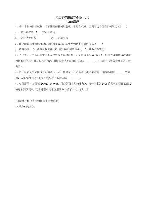 (五四制)九年级物理下学期活页作业(26)(2019~2020学年度)