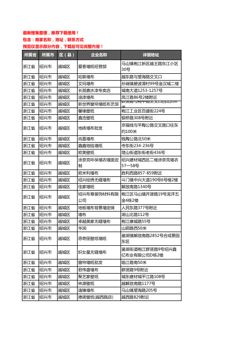 新版浙江省绍兴市越城区墙纸企业公司商家户名录单联系方式地址大全109家