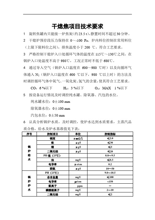 干熄焦项目技术要求