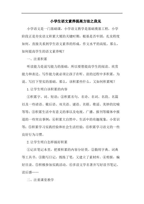 小学生语文素养提高方法之我见