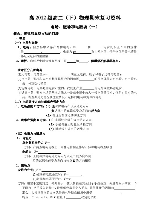 12级高二物理期末复习电磁场练习及答案