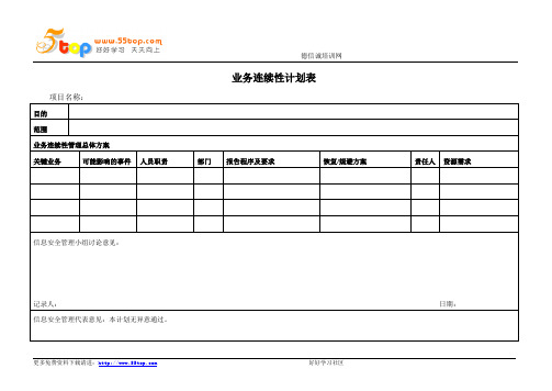 业务连续性计划表