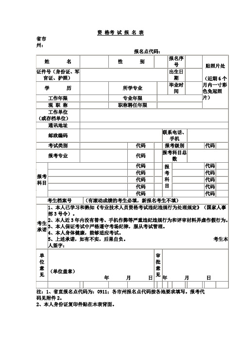 资 格考 试报名表