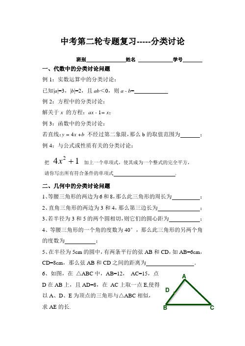 中考第二轮专题复习--分类讨论