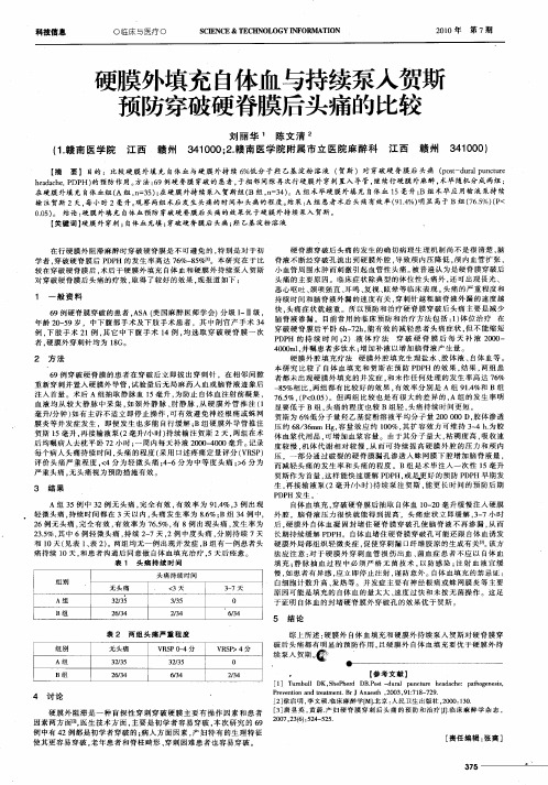 硬膜外填充自体血与持续泵入贺斯预防穿破硬脊膜后头痛的比较