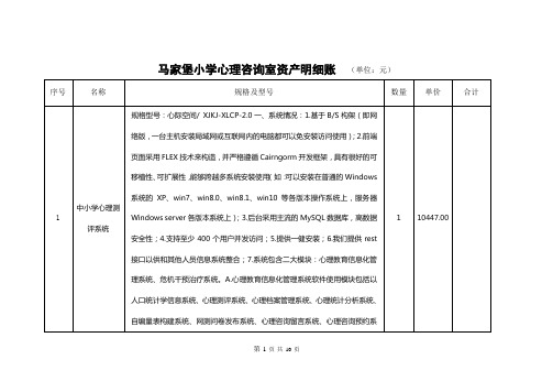 马家堡小学心理咨询室及留守儿童活动室资产账