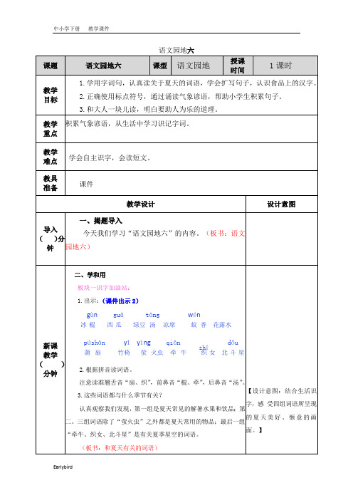 2020春部编版语文一年级下册精品课件-第六单元-语文园地六教案
