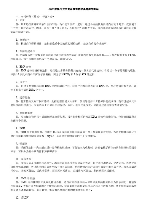 扬州大学食品微生物学考研真题2010-2020