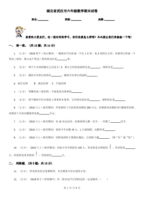 湖北省武汉市六年级数学期末试卷