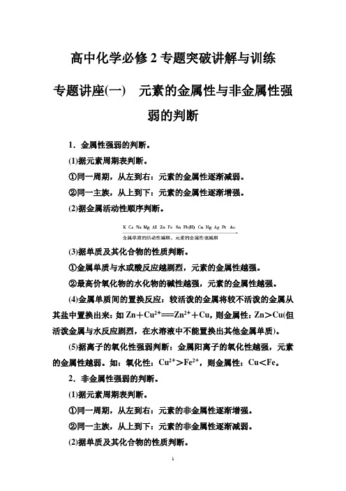 2020高中化学必修2专题突破讲解与训练