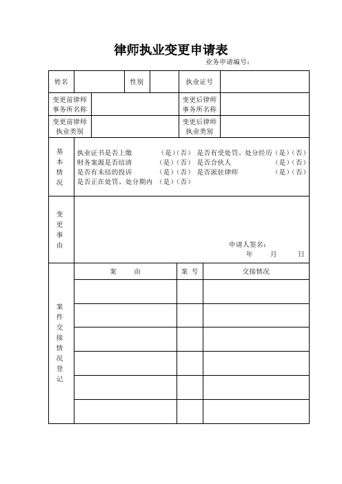 律师执业变更申请表空表)