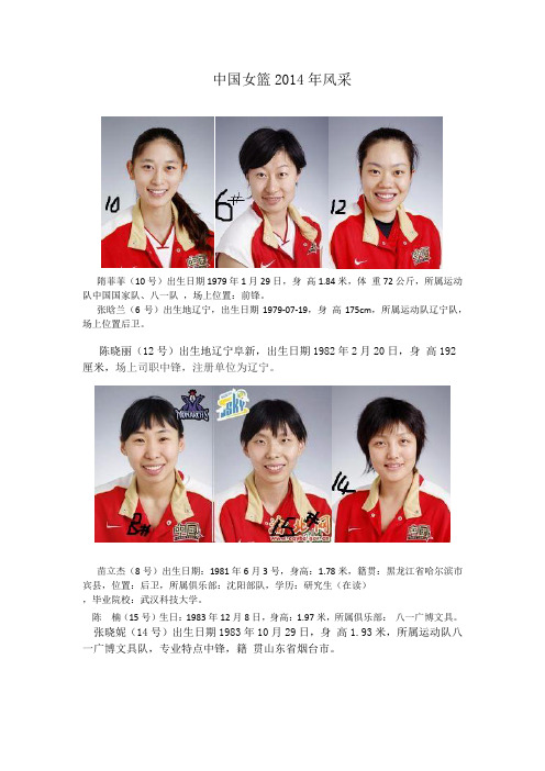 中国女篮2014年风采