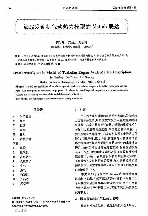 涡扇发动机气动热力模型的Matlab表达