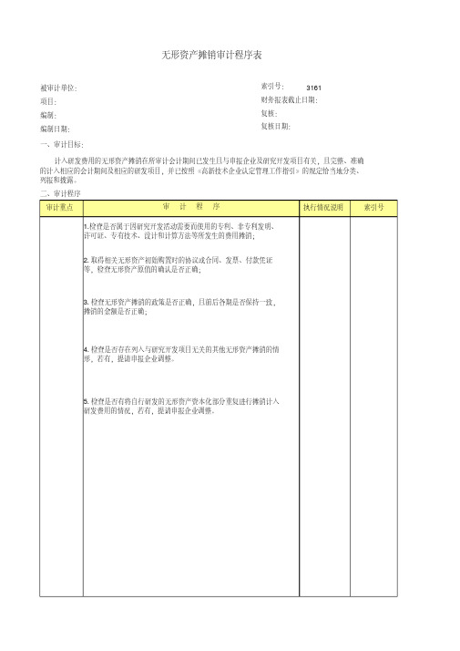 高新技术企业认定专项审计工作底稿之无形资产摊销审计程序表
