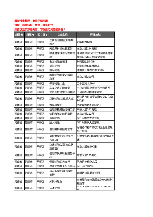 新版河南省信阳市平桥区汽车轮胎企业公司商家户名录单联系方式地址大全107家