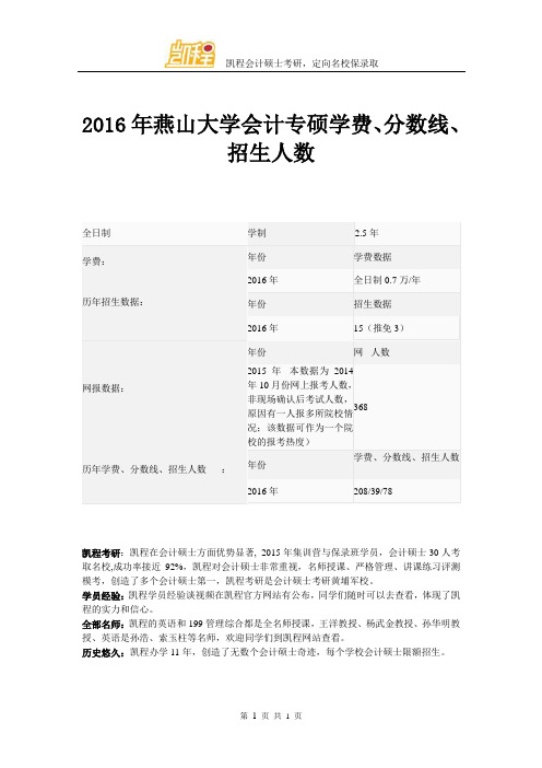 2016年燕山大学会计专硕学费、分数线、招生人数