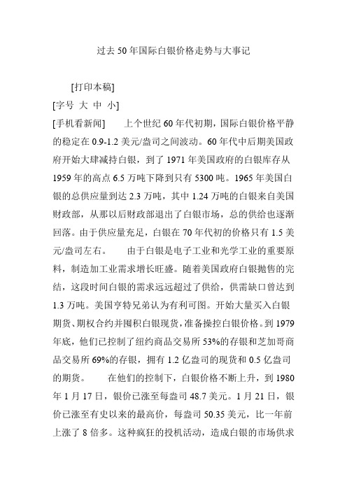 过去50年国际白银价格走势与大事记