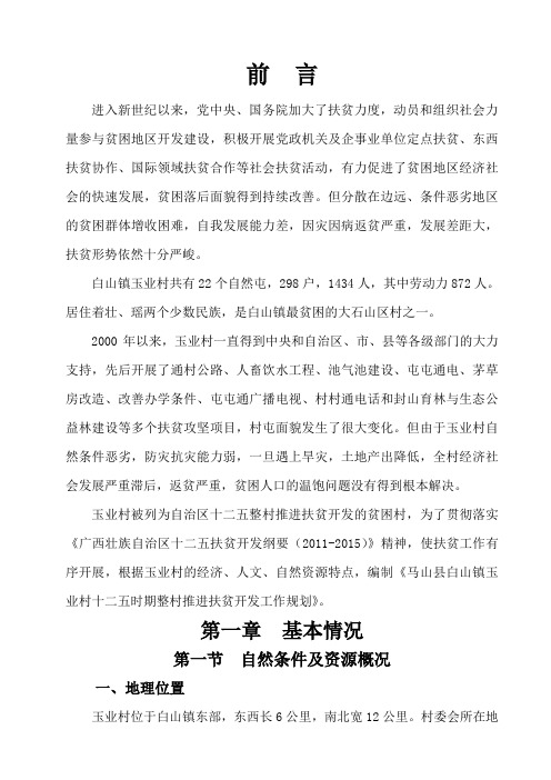 白山镇玉业村十二五时期整村推进扶贫开发工作规划(定稿)