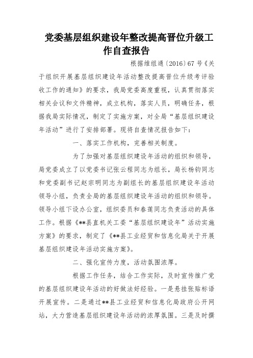 党委基层组织建设年整改提高晋位升级工作自查报告