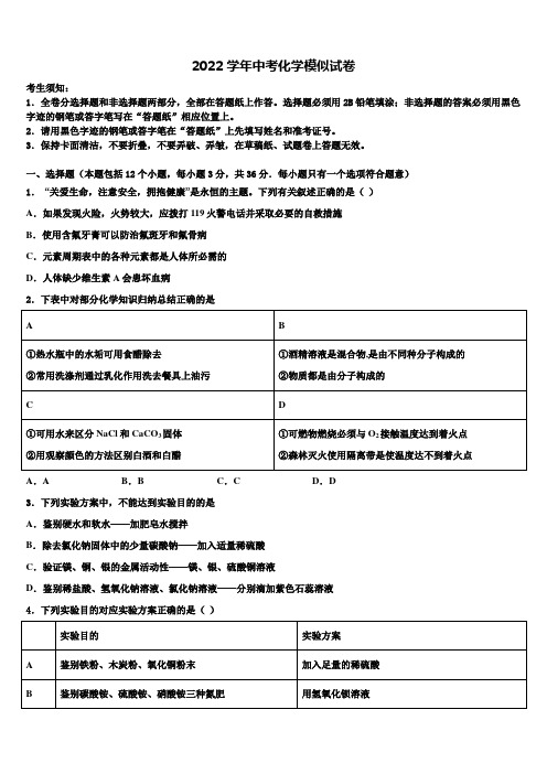 2022学年江苏省常州市二十四中学十校联考最后化学试题(含解析)