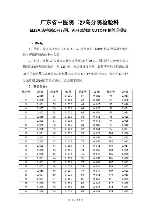 免疫定性分析性能验证报告(cut off)