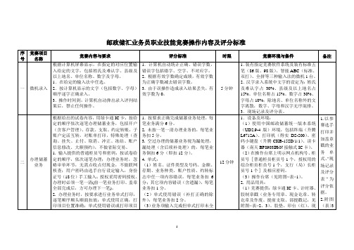 邮政储汇业务员职业技能竞赛操作内容及评分标准