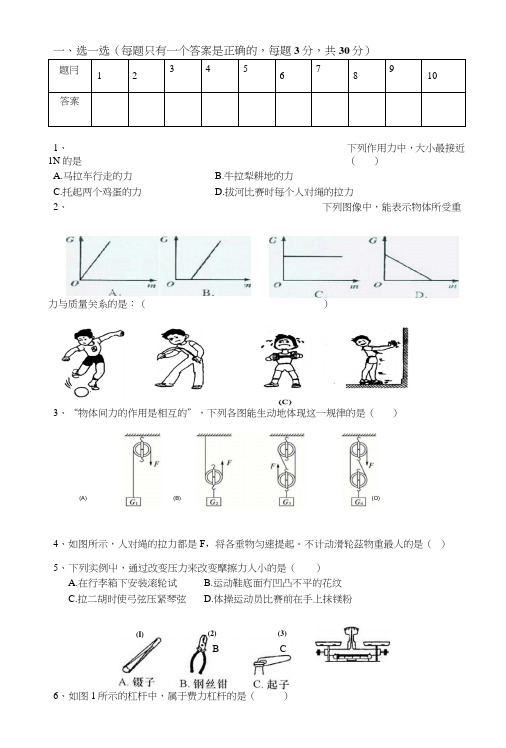 八年级物理下册第一次月考测试题.doc