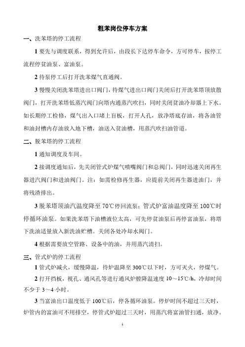 粗苯停车方案