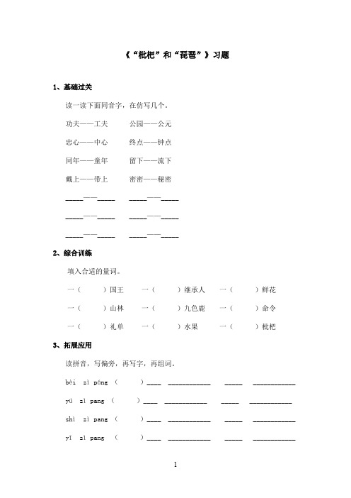 最新语文S版小学语文二年级上册《枇杷和琵琶》精选习题(精品)