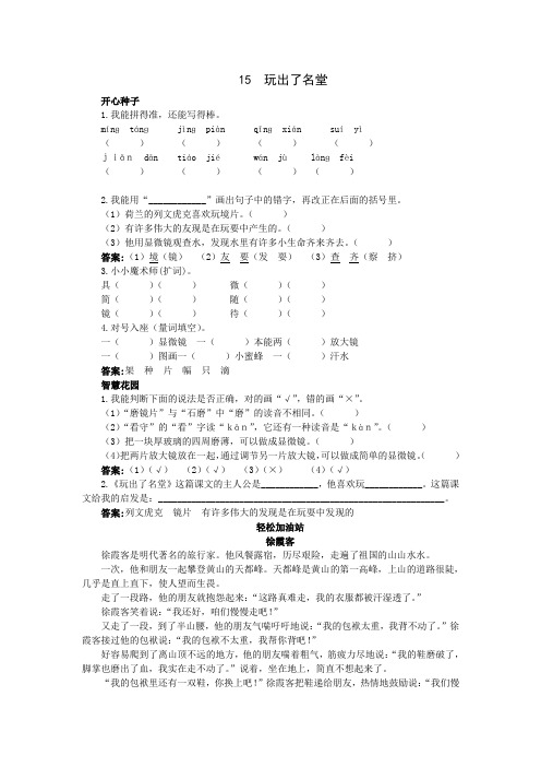 三年级语文 第15课玩出了名堂试题及答案